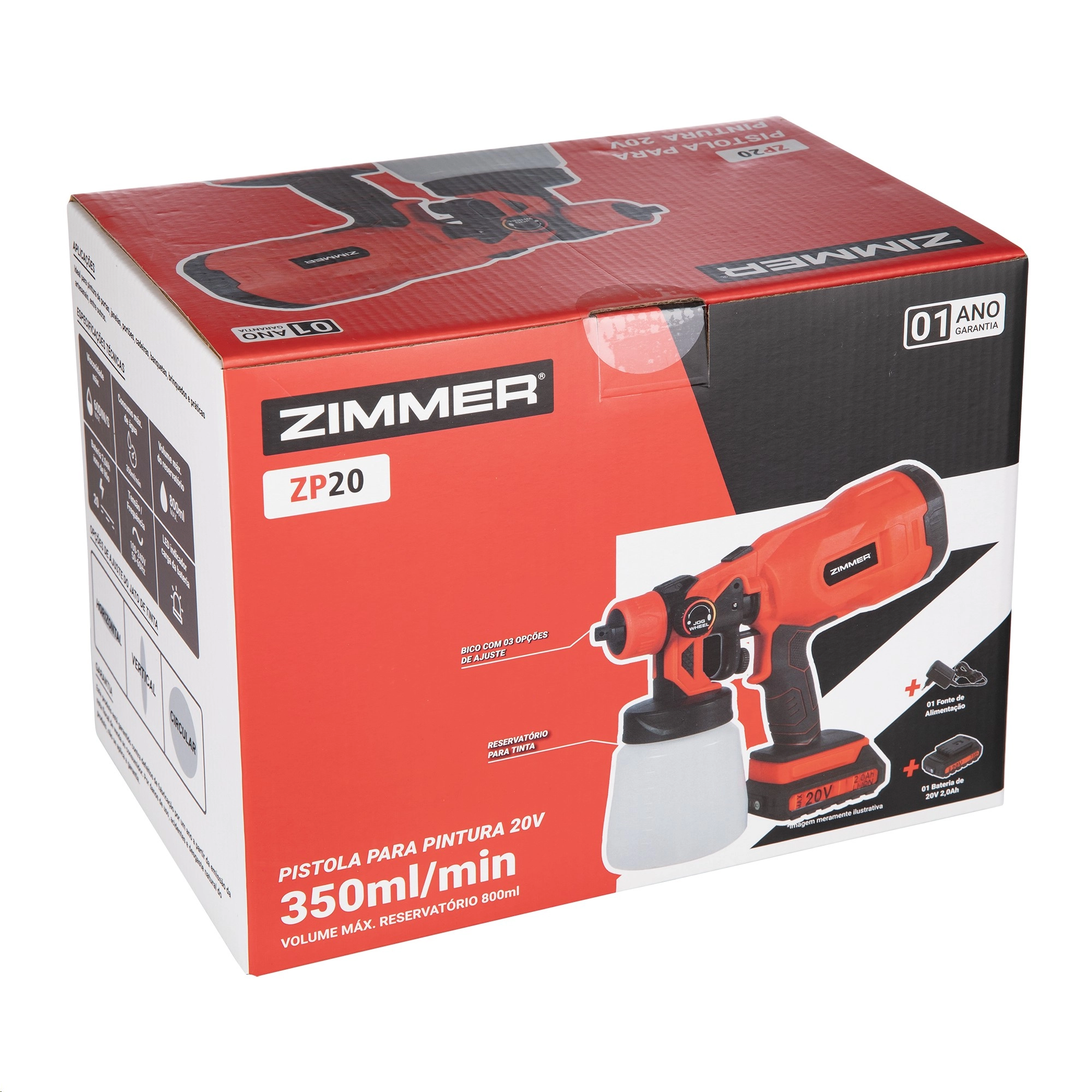 Pistola Elétrica para Pintura 20V 2A Vermelha – Zimmer